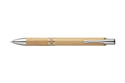 DELIGHT BAMBUS: Kugelschreiber mit edlem Bambusgehäuse, Chromringen und Metallclip/- Druckknopf.