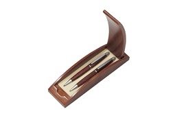 TRUSADOR Schreibset aus Palisanderholz: Schreibset aus Palisanderholz: blauschreibender Kugelschreiber und Bleistift mit